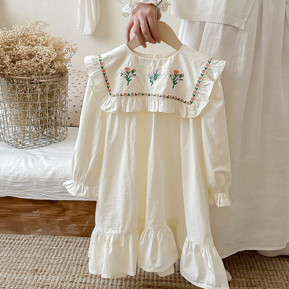 MyKids-USA® Girls Flowers Embroidery Pattern Long Sleeves French Style Dress