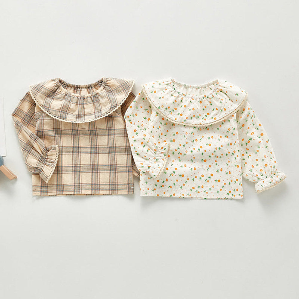 MyKids-USA® Kids Girls Plaid/Floral Long Sleeves Shirt with Collar