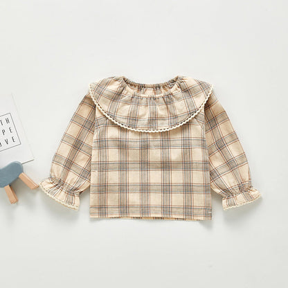 MyKids-USA® Kids Girls Plaid/Floral Long Sleeves Shirt with Collar