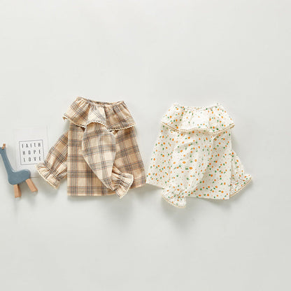 MyKids-USA® Kids Girls Plaid/Floral Long Sleeves Shirt with Collar