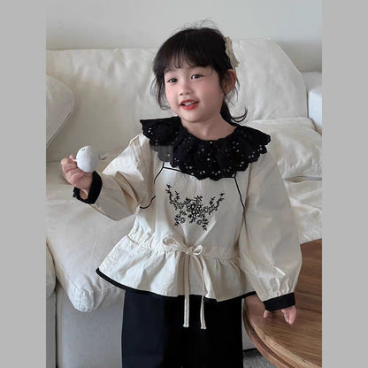 MyKids-USA® Baby Girls Long Sleeves Vine Embroidery Pattern Top and Solid Color Trousers – Clothing Set