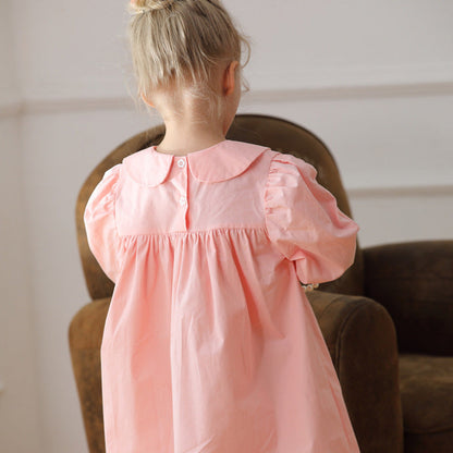 MyKids-USA® Girls Cherry Embroidery Long Sleeves Peter Pan Collar Dress