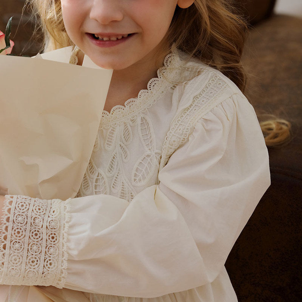 MyKids-USA® Lace Trim Design Girls Embroidery Long Sleeves Dress