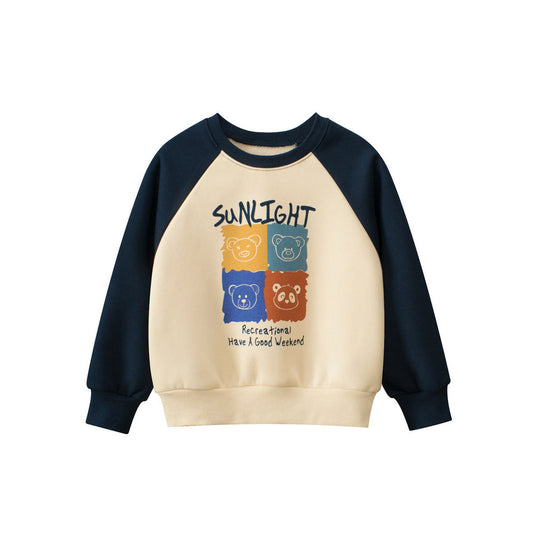 MyKids-USA® Baby Kids Boys Cartoon Print Color Patchwork Long Sleeves Crew Neck Top Pullover