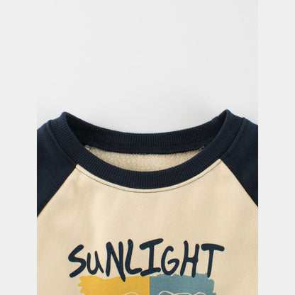 MyKids-USA® Baby Kids Boys Cartoon Print Color Patchwork Long Sleeves Crew Neck Top Pullover