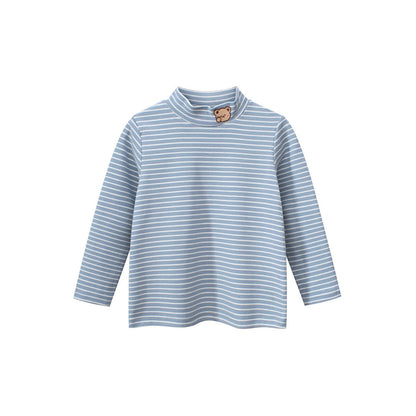 MyKids-USA® Baby Kids Boys Teddy Embroidery Pattern Striped Long Sleeves Turtle Neck Top Pullover