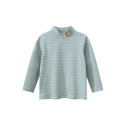 MyKids-USA® Baby Kids Boys Teddy Embroidery Pattern Striped Long Sleeves Turtle Neck Top Pullover