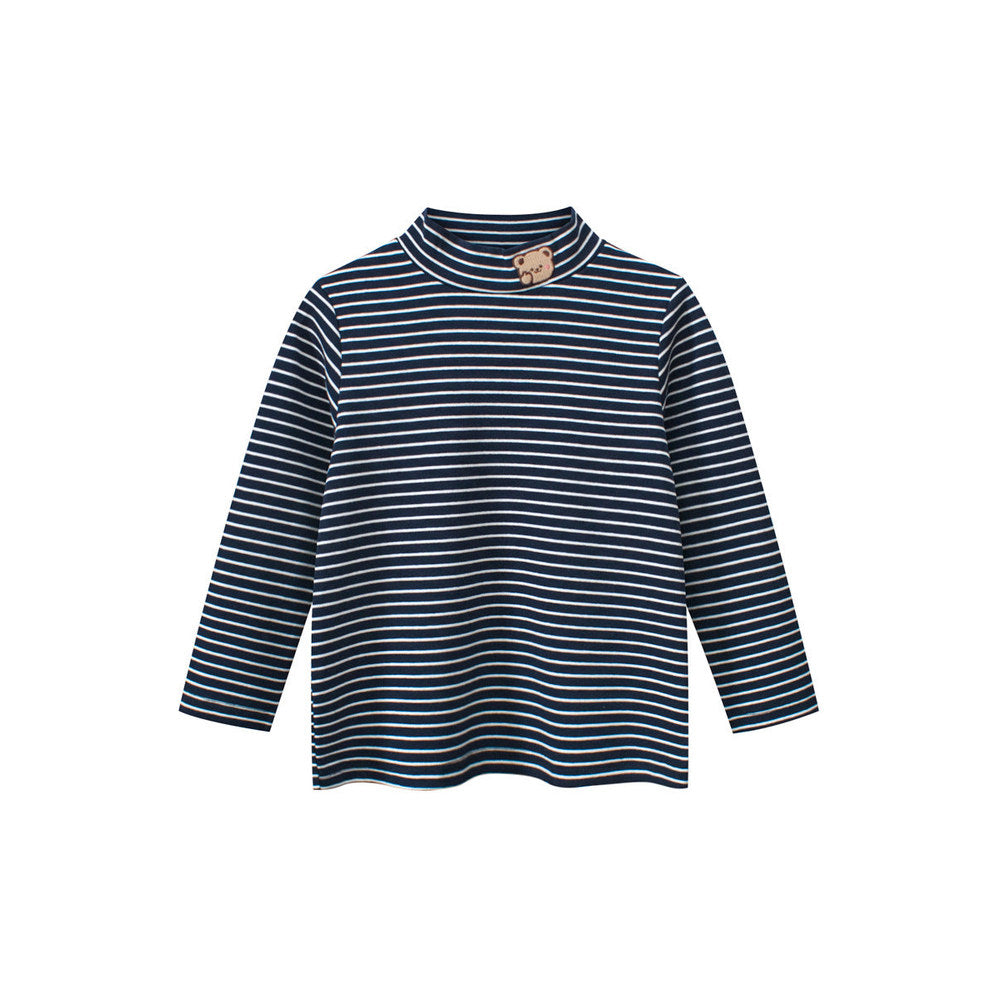 MyKids-USA® Baby Kids Boys Teddy Embroidery Pattern Striped Long Sleeves Turtle Neck Top Pullover