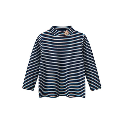 MyKids-USA® Baby Kids Boys Teddy Embroidery Pattern Striped Long Sleeves Turtle Neck Top Pullover