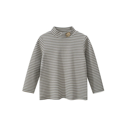MyKids-USA® Baby Kids Boys Teddy Embroidery Pattern Striped Long Sleeves Turtle Neck Top Pullover