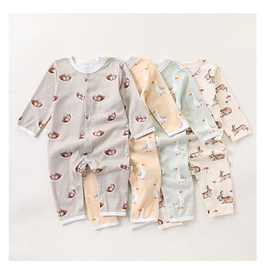 MyKids-USA® Autumn and Spring Arrival Baby Unisex Simple Animals Cartoon Pattern Long Sleeves Rompers
