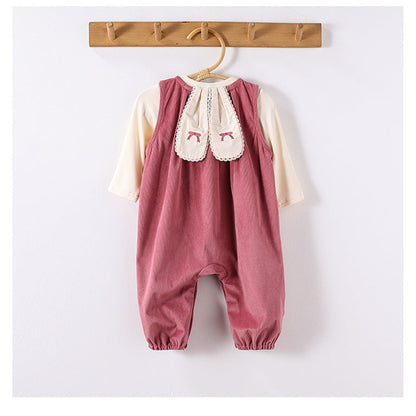 MyKids-USA® Baby Kids Girls Cute Rabbit’s Ears Design Crew Neck Top and Overalls Clothing Sets