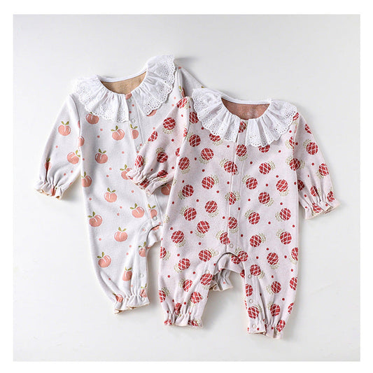 MyKids-USA® Autumn and Spring Arrival Baby Girls Simple Fruits Pattern Long Sleeves Rompers