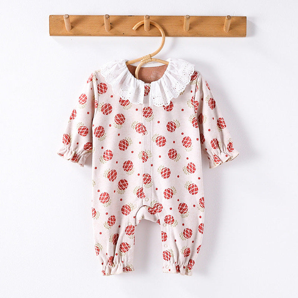 Autumn and Spring Arrival Baby Girls Simple Fruits Pattern Long Sleeves Rompers
