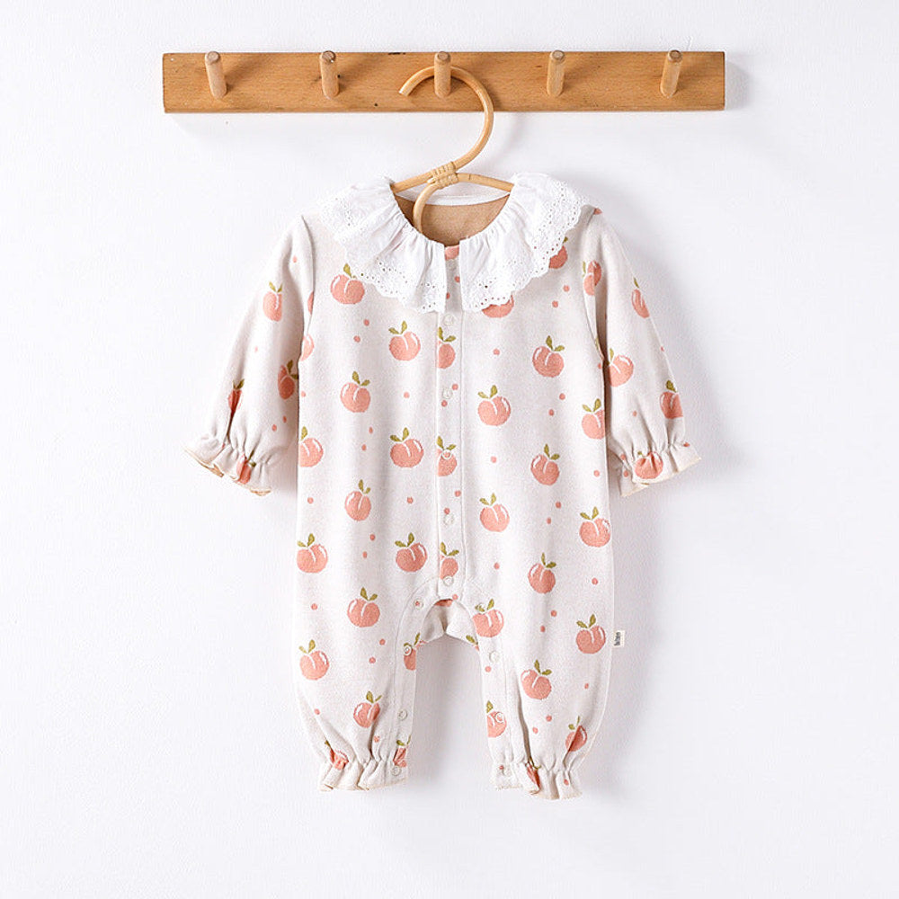 Autumn and Spring Arrival Baby Girls Simple Fruits Pattern Long Sleeves Rompers