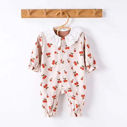 Autumn and Spring Arrival Baby Girls Simple Fruits Pattern Long Sleeves Rompers