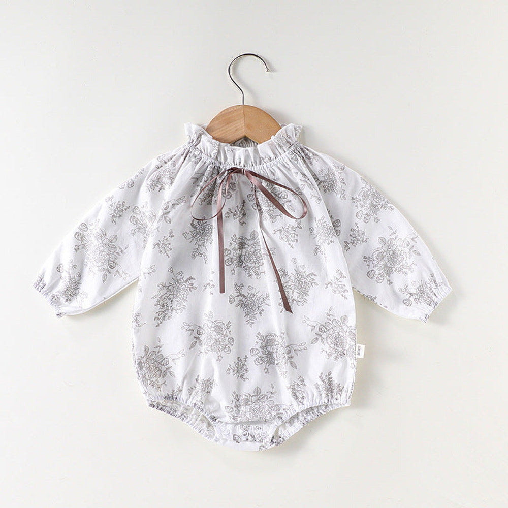 MyKids-USA® Baby Girls Long Sleeves Floral Print Simple Plain bodysuit