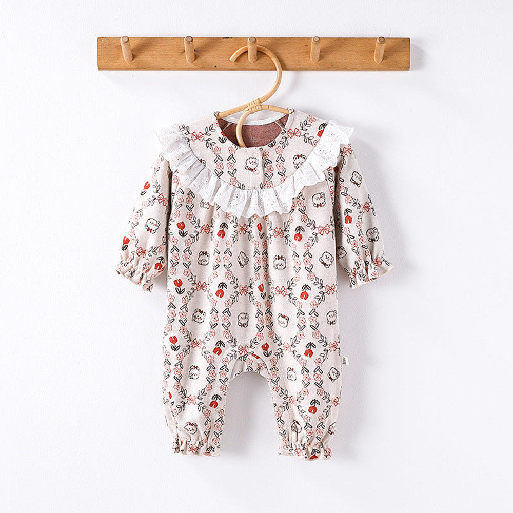 MyKids-USA® Autumn and Spring Arrival Baby Girls Simple Floral Pattern Long Sleeves Rompers