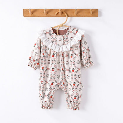 MyKids-USA® Autumn and Spring Arrival Baby Girls Simple Floral Pattern Long Sleeves Rompers
