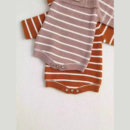 MyKids-USA® Baby Unisex Long Sleeves Striped Crew Neck Knitted bodysuit
