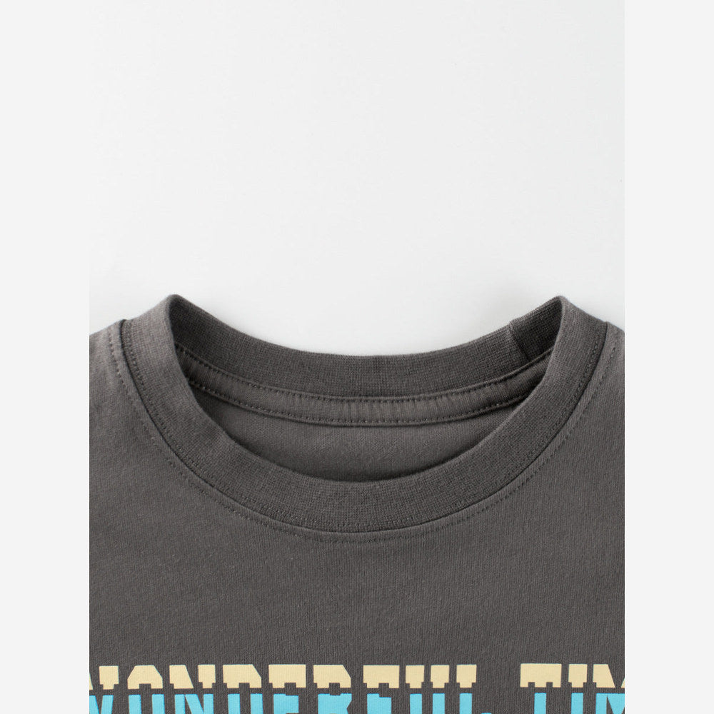 MyKids-USA® Kids Boys Letters Print Crew Neck Long Sleeves Shirt