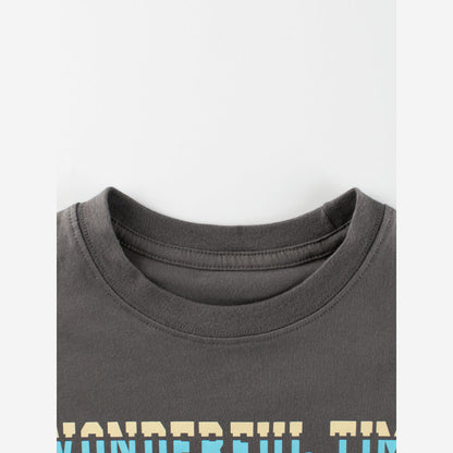 MyKids-USA® Kids Boys Letters Print Crew Neck Long Sleeves Shirt