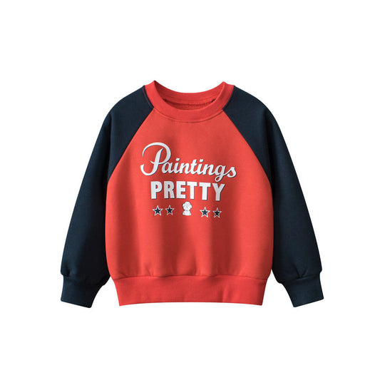 MyKids-USA® Baby Kids Boys Letters Pattern Color Patchwork Long Sleeves Crew Neck Top Pullover