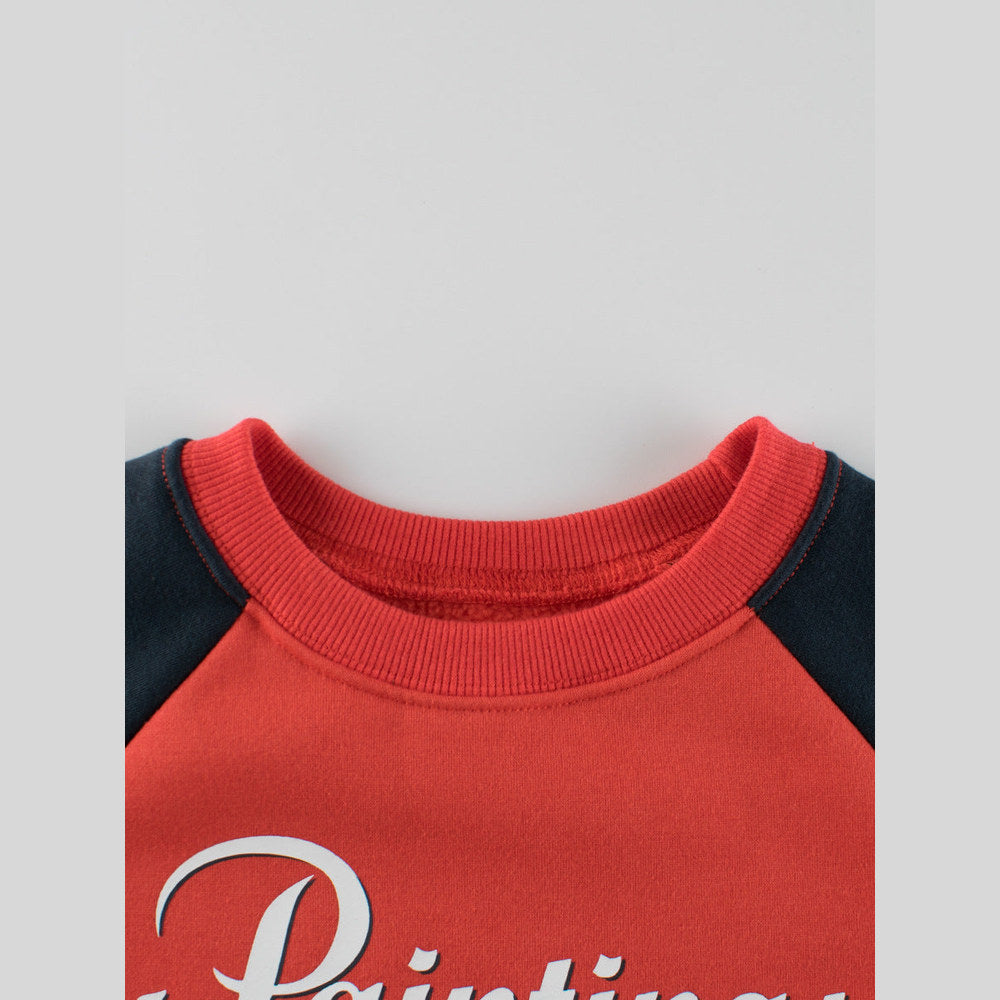 MyKids-USA® Baby Kids Boys Letters Pattern Color Patchwork Long Sleeves Crew Neck Top Pullover