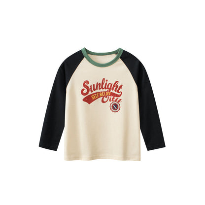 MyKids-USA® Baby Boys Letters Print Color Patchwork Long Sleeves Crew Neck Base Top Shirt