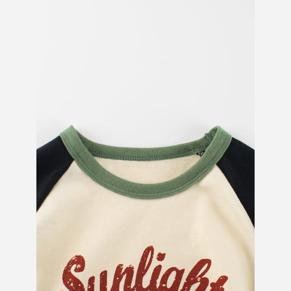 MyKids-USA® Baby Boys Letters Print Color Patchwork Long Sleeves Crew Neck Base Top Shirt