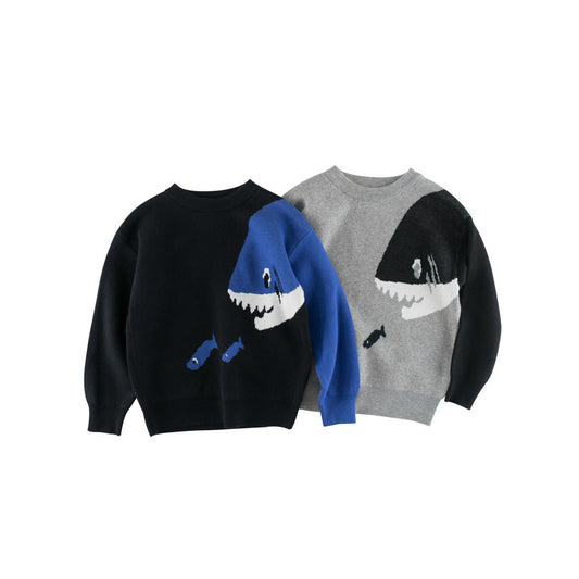 MyKids-USA® Baby Boy Kids Fish and Shark Pattern Crew Neck Long Sleeves Knitwear Pullover