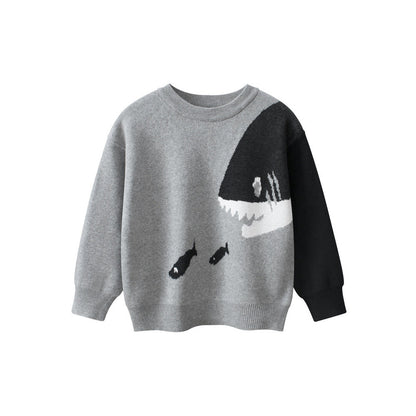 MyKids-USA® Baby Boy Kids Fish and Shark Pattern Crew Neck Long Sleeves Knitwear Pullover