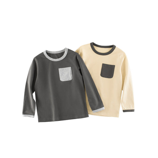 MyKids-USA® Baby Boys Color Patchwork Pocketed Long Sleeves Crew Neck Base Top Shirt