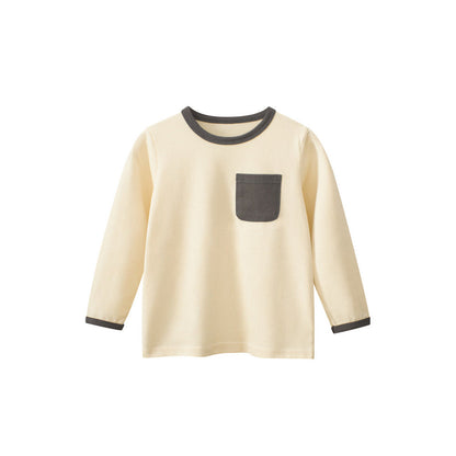MyKids-USA® Baby Boys Color Patchwork Pocketed Long Sleeves Crew Neck Base Top Shirt