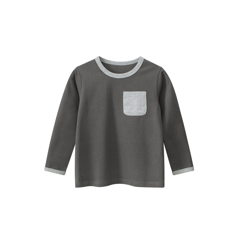 MyKids-USA® Baby Boys Color Patchwork Pocketed Long Sleeves Crew Neck Base Top Shirt