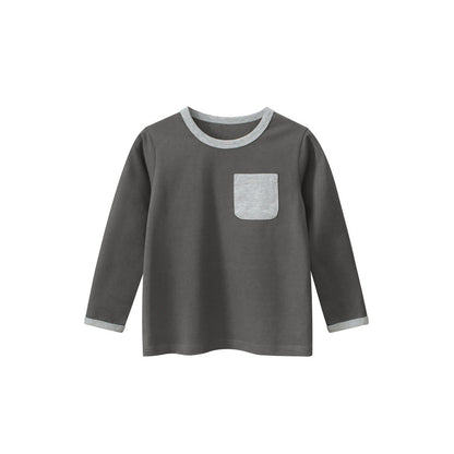 MyKids-USA® Baby Boys Color Patchwork Pocketed Long Sleeves Crew Neck Base Top Shirt
