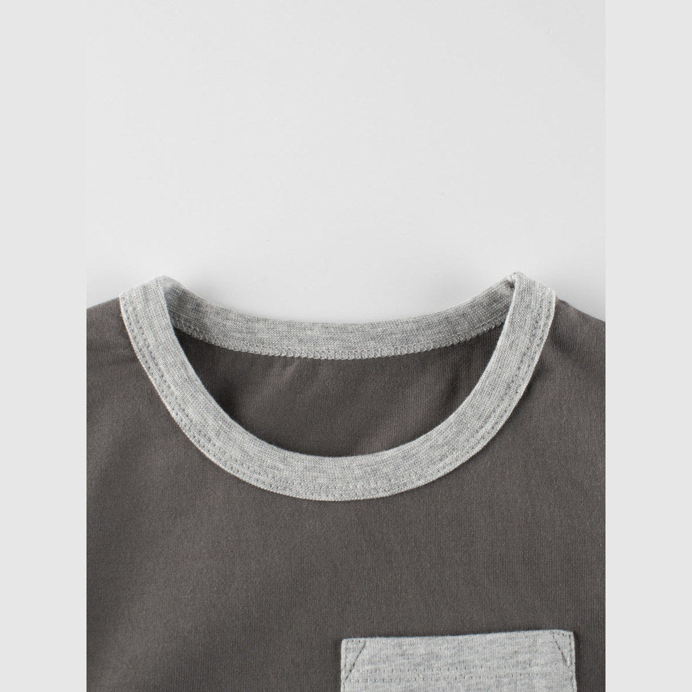 MyKids-USA® Baby Boys Color Patchwork Pocketed Long Sleeves Crew Neck Base Top Shirt
