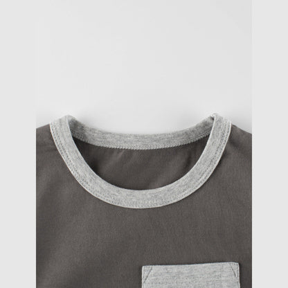 MyKids-USA® Baby Boys Color Patchwork Pocketed Long Sleeves Crew Neck Base Top Shirt