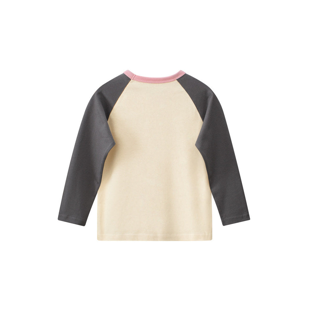 MyKids-USA® Kids Girls Cartoon Print Crew Neck Long Sleeves Color Patchwork Shirt