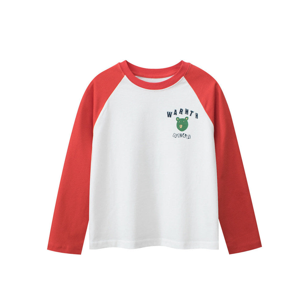 MyKids-USA® Kids Cartoon Print Crew Neck Long Sleeves Color Patchwork Shirt
