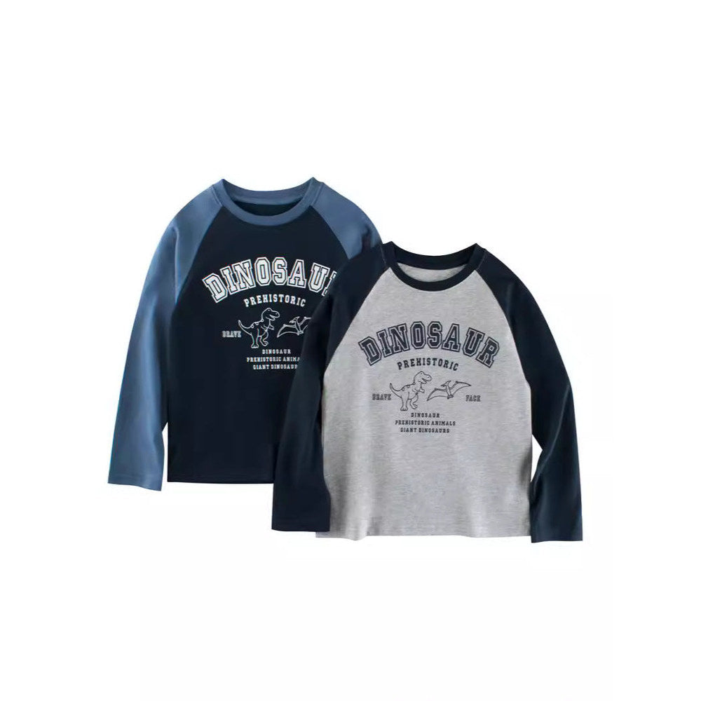 MyKids-USA® Kids Cartoon Print Crew Neck Long Sleeves Color Patchwork Shirt