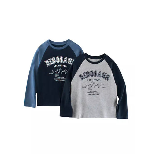 MyKids-USA® Kids Cartoon Print Crew Neck Long Sleeves Color Patchwork Shirt