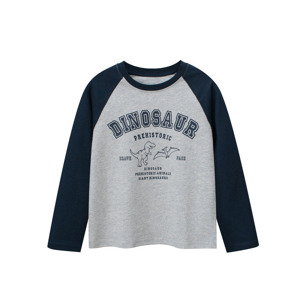 MyKids-USA® Kids Cartoon Print Crew Neck Long Sleeves Color Patchwork Shirt
