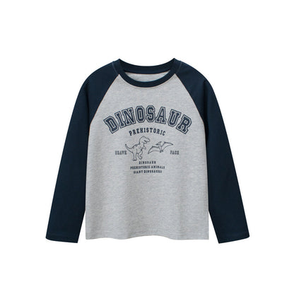 MyKids-USA® Kids Cartoon Print Crew Neck Long Sleeves Color Patchwork Shirt