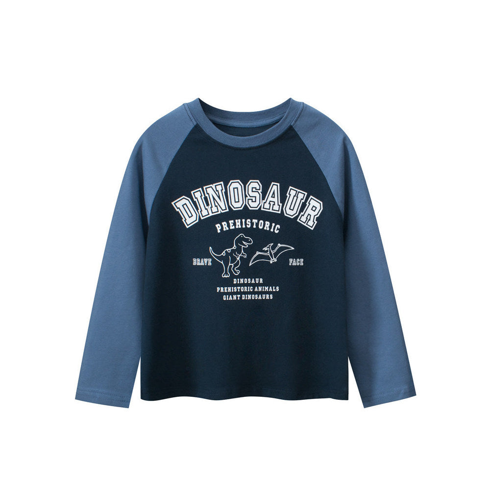 MyKids-USA® Kids Cartoon Print Crew Neck Long Sleeves Color Patchwork Shirt