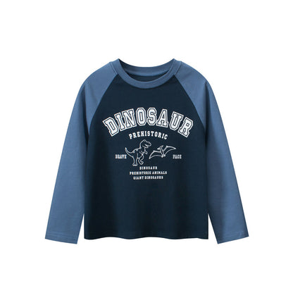 MyKids-USA® Kids Cartoon Print Crew Neck Long Sleeves Color Patchwork Shirt