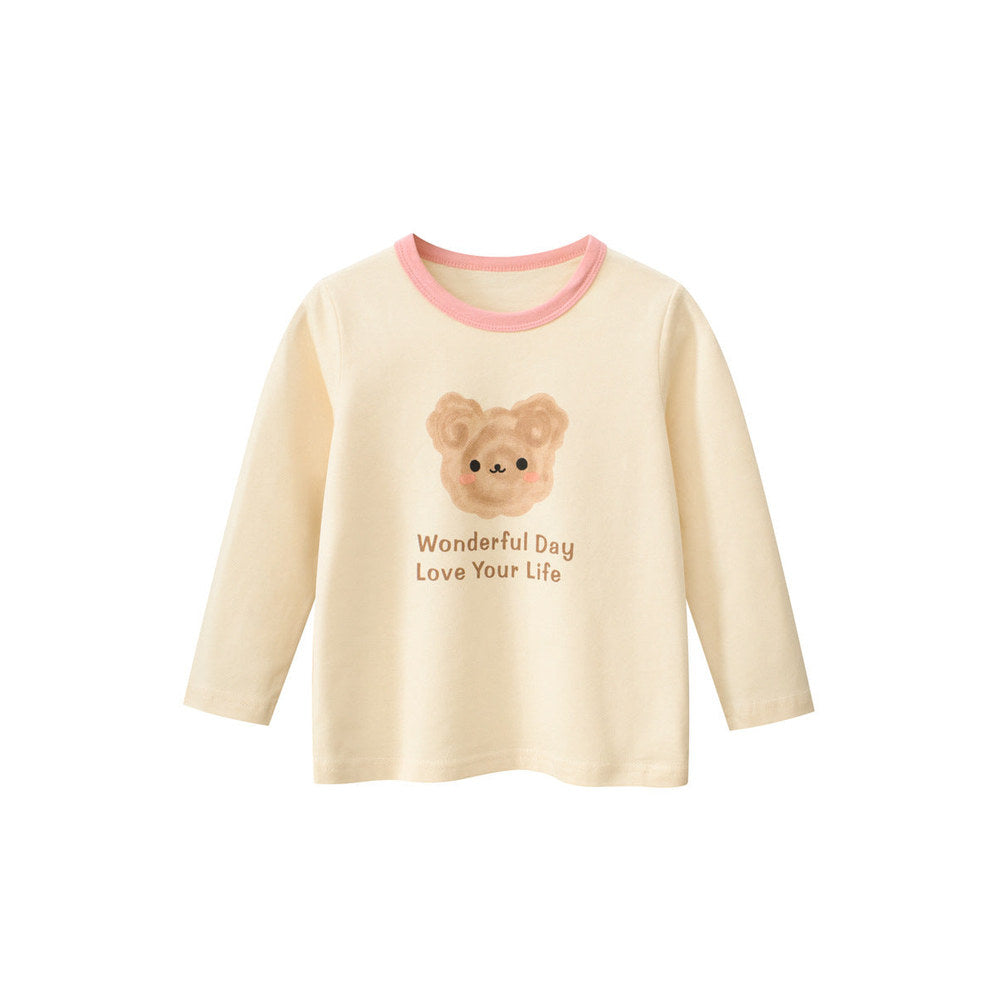 MyKids-USA® Kids Girls Teddy Print Crew Neck Long Sleeves Color Patchwork Shirt