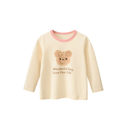 MyKids-USA® Kids Girls Teddy Print Crew Neck Long Sleeves Color Patchwork Shirt