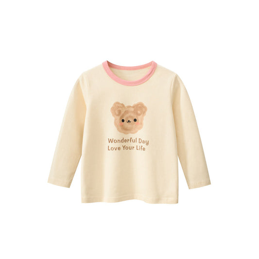 MyKids-USA® Kids Girls Teddy Print Crew Neck Long Sleeves Color Patchwork Shirt