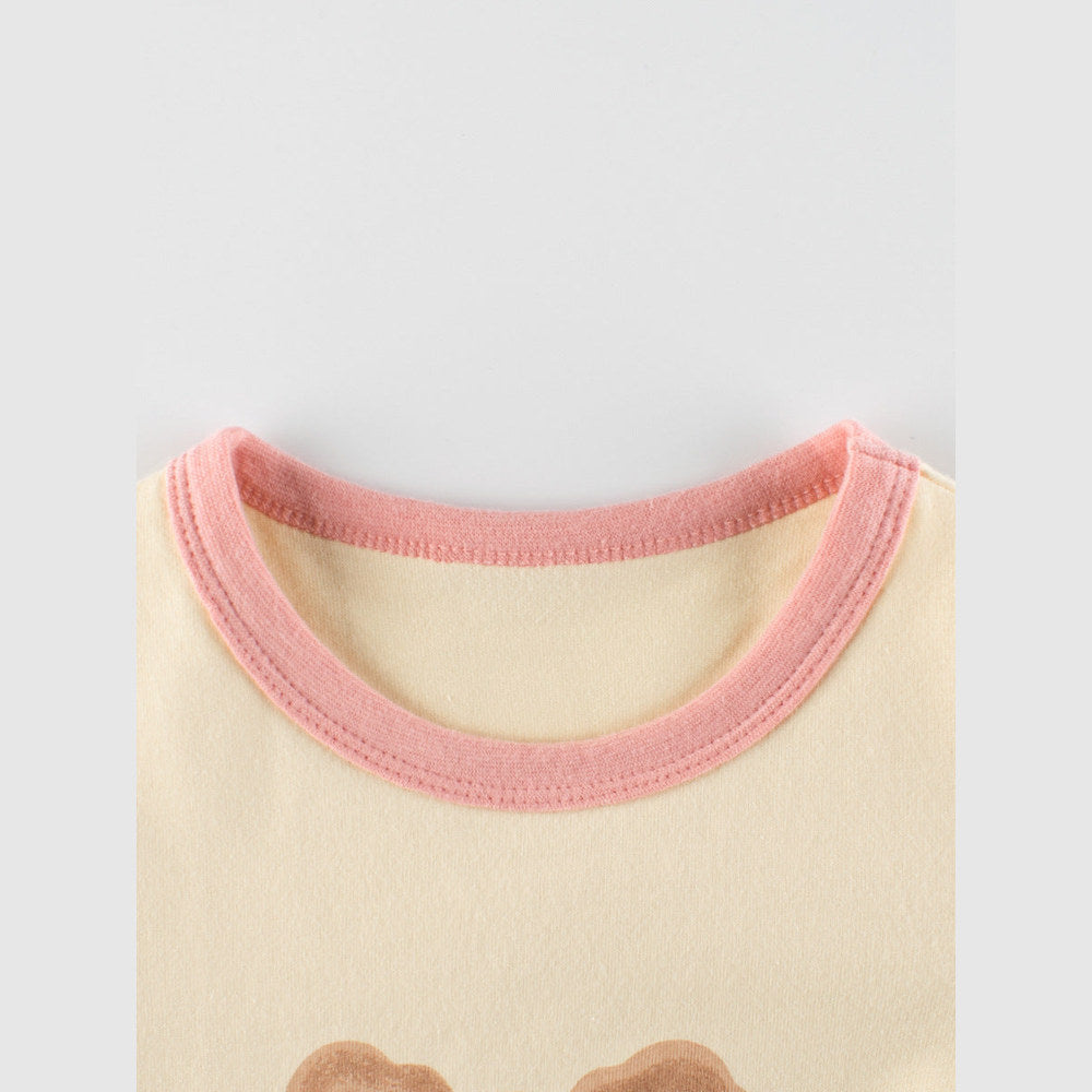 MyKids-USA® Kids Girls Teddy Print Crew Neck Long Sleeves Color Patchwork Shirt
